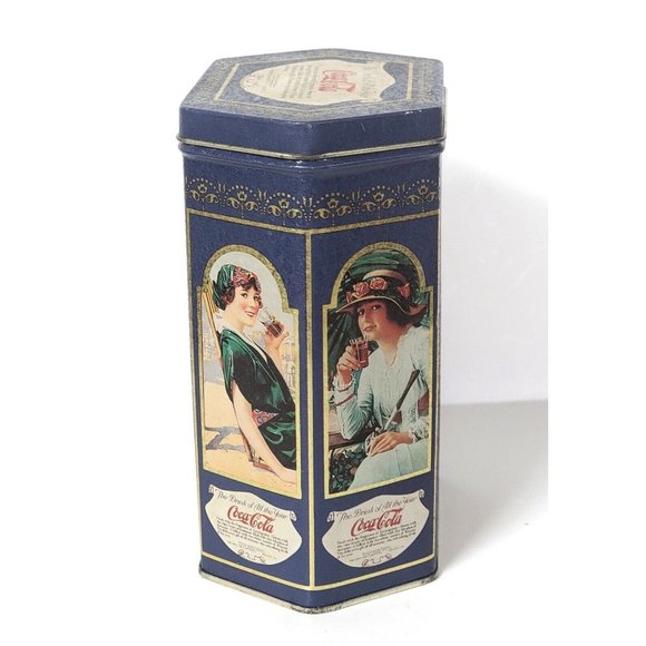 1993 6 Sided Coca-Cola "The Drink Of All The Year" Blue Collector Tin - Picture 2 of 4